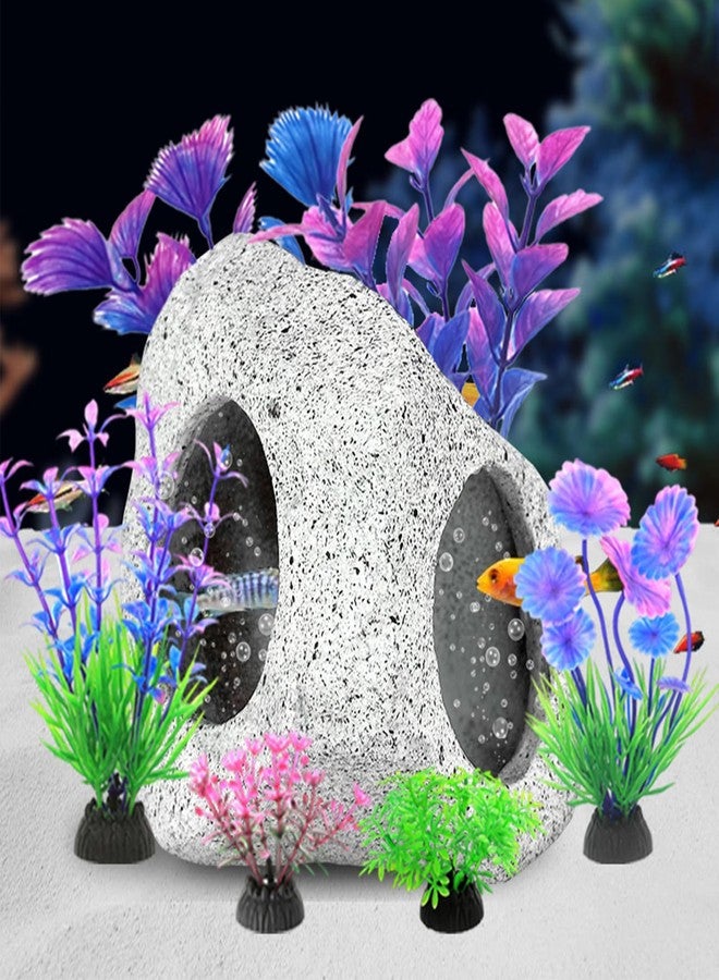 GOFYLIN Fish Tank Decorations Set, Aquarium Decor Hideaway Rock Cave x 1pc, Decor Accessories Aquatic Plants x 6pcs. - Image 4